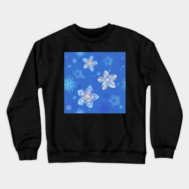 Seamless Pattern of Silver Flowers Crewneck Sweatshirt by Blackmoon9